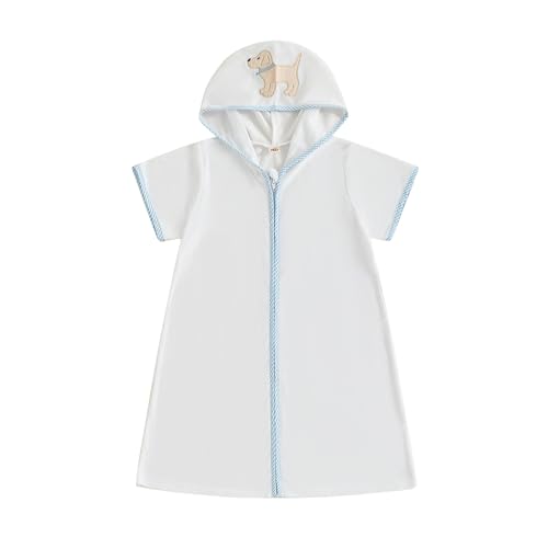 Toddler Girl Boy Terry Swimsuit Cover-up Short Sleeve Hooded Embroidery Pool Beach Bathing Suit Kids Summer Swimwear