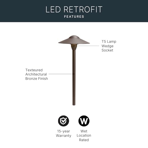 Kichler 8" Outdoor LED Path Light in Textured Architectural Bronze , 12V Adjustable Exterior Dome Light, (8.25" W x 21" H), 15310AZT by Kichler - Image 3