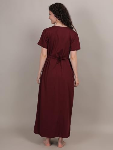 Image of Fabme Women's Full Length Printed Pre and Post Pregnancy Pure Cotton Nursing Nightdress Nighty