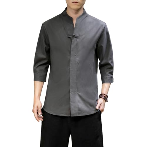 Chemise col mandarin homme en coton coupe ample style chinois décontracté