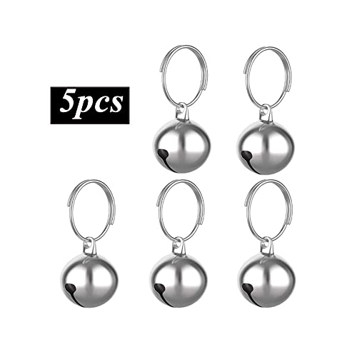 Pamtns Silberne Glöckchen Schellen 5 Stück Glöckchen Silber Hundeglocke Jagd Silber Jingle Bells Glöckchen Hundeglocken Schlüsselringe Metallglöckchen Glocke Hund für Hunde Halsband Dekor