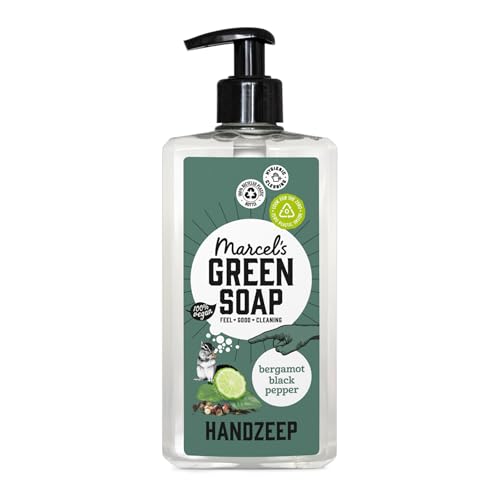 Marcel's Green Soap - Savon pour les mains Poivre Noir & Bergamote - Formule sans microplastiques - Flacon en plastique 100% recyclé - Vegan - Rechargeable - 500 ml
