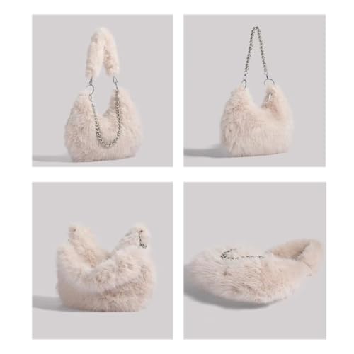 Plush Underarm Bag Ladies Fluffy Shoulder Bag, Furry Purses and Handbags, Women Clutch Tote Crossbody with Chain Strap4