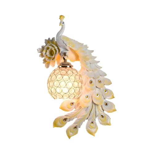 Image of Modern LED Wall Sconces, Resin Peacock Wall Lamp, Creative Living Room TV Background Wall Decorative Bracket Lamp, Modern Bedroom Bedside Wall Lamp, Aisle Stair Lamp (White)