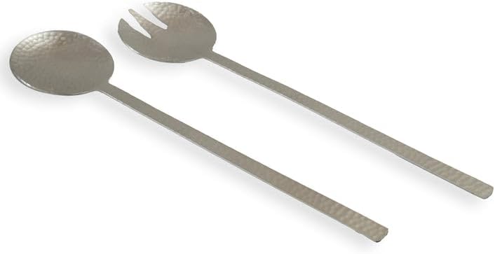 Temari Hammered Silver Salad Server Set – Elegant 2-Piece Serving Spoon and Fork for Tossing Salads, Pasta, and Entertaining