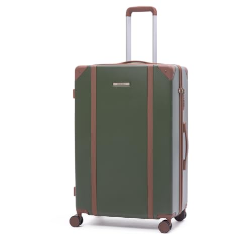 Image of Assembly Vintage 28 Inch (75 cm) Large Check-in Trolley Bag Hard Shell Polycarbonate Suitcase Retro Classic Design with TSA Lock 8 Spinner Wheels Green