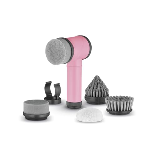 Swan x Lynsey Queen of Clean 5-in-1 Cordless Spin Scrubber with 5 Brush Heads & Wall Holder, Rechargeable, IPX5 Waterproof for Showers, Hobs & Tiles, Pink, SWFC1003QOCN