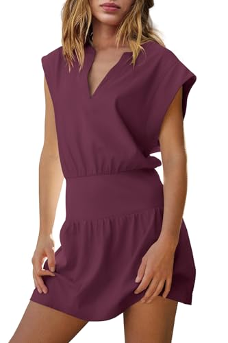 Image of LAMISSCHE Womens Summer Dress Sleeveless Mini Dress Flowy Vacation Beach Dresses Casual V Neck Elastic Waist Sundresses