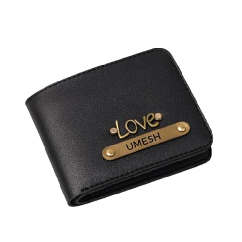 Image of ncgifts Men's Customized Wallet I Personalised Slim Stylish Leather Purse with Name & Charm I Unique Birthday Anniversary Gift for Men Boy Love Husband Employees Clients (Black)
