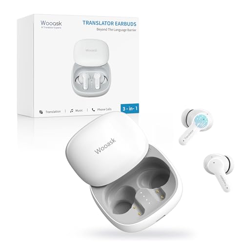 Wooask M3 3 in 1 Translation Earbuds, 144 Languages Translator Earbuds Real Time, Offline Translator Headphones No Subscription for Global Travel & Off-Grid Exploration (White)