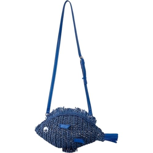 Fish Shaped Straw Shoulder Bags Handmade Paper Woven Crossbody Bag Cute Summer Beach Bag Novelty Holiday Purses