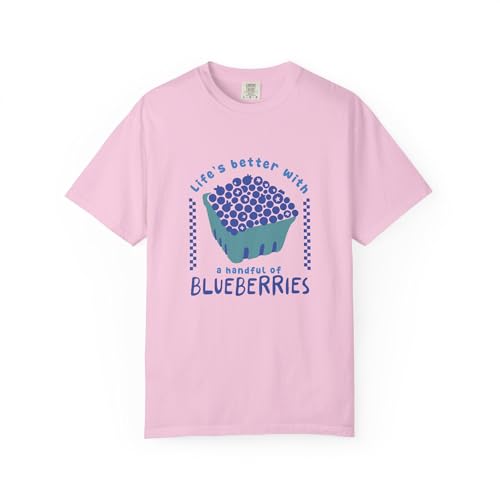 babytheboss Blueberries Life's Better with Handful, Unisex Garment-Dyed T-Shirt, Retro Produce Fruit Farmers Market CE-325