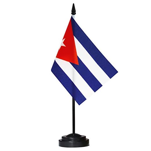 ANLEY Cuba Juego de banderas de escritorio de lujo - Bandera de escritorio cubana en miniatura de 6 x 4 pulgadas con poste sólido de 12 "- Colores vivos y resistente a la decoloración - Base negra