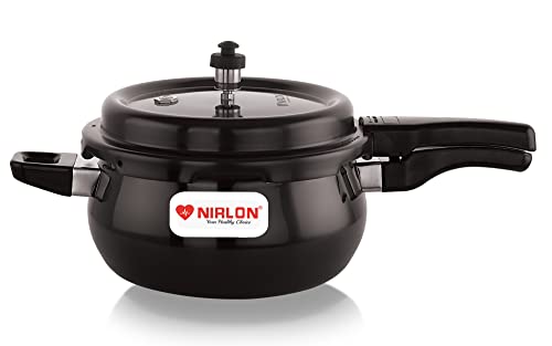 Image of NIRLON Induction Base Hard Anodized Aluminium Outer Lid Handi Pressure Cooker, Black, 5 Litres