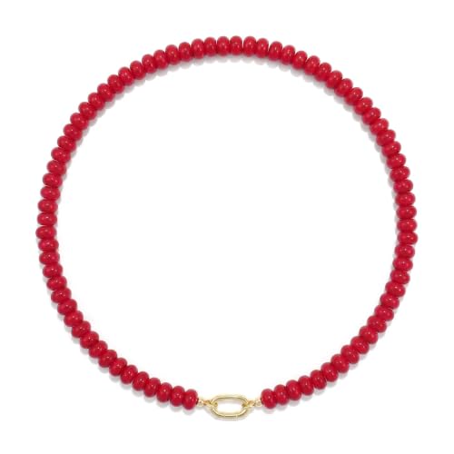 YueYueLoove Chunky Beaded Necklace for Women Colorful Resin Beaded Necklace Fashion Trendy Summer Minimalistic Modern Statement Choker Necklaces Jewelry Gifts (Small Red Bead)