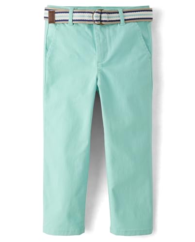 Gymboree - Pantalones Chinos de Sarga con cinturón para niños y niños pequeños, Aqua Sea Kiss, 5 Años