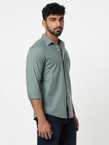 Image of Spykar Men's Regular Fit Full Sleeve Cotton Solid Casual Shirts