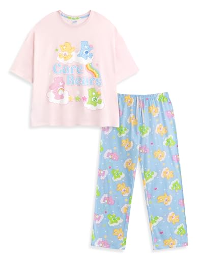 Pyjama Care Bears rose pour femme vêtement de nuit rétro imprimé avec pantalon fluide