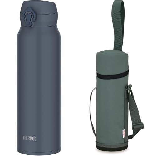 【セット買い】【食洗機対応モデル】 サーモス 水筒 真空断熱ケータイマグ 750ml ミネラルグレー 飲み口外せてお手入れ簡単 軽量タイプ ワンタッチオープン ステンレス ボトル 保温保冷 JNL-S750 MLGY + マイボトルポーチ ストラップ付き