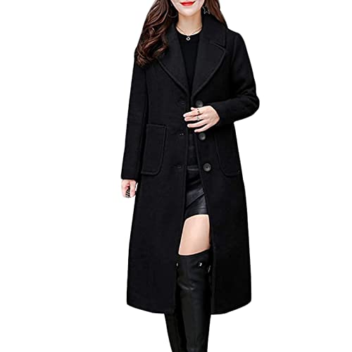 Hacikis Womens Wool Blend Single Breasted Notched Collar Winter Pea Trench Coat with Pockets