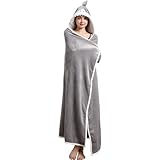YEKRUTCOS Shark Wearable Hooded Blanket Cape for Adults Halloween Shark Hoodie Throw Cloak Wrap Christmas Gift for Women Men, Grey