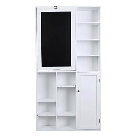 Utopia Alley Collapsible Fold Down Desk Table | Computer Desk with Large Storage Cabinet & Bottom Shelves, Stylish Furniture for Home Office, Crafting, and More (White) Cover