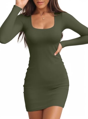 Image of Valiamcep Women's Square Neck Ribbed Knit Bodycon Mini Dresses | Slim Fit Pencil Dress, Cocktail Party Club Night Out Dating Daily Outfits, Sexy Dressy Casual, Fall Winter Fashion Clothes