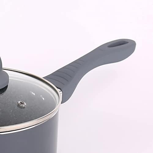Homiu Non-Stick Saucepan Set 3-Piece, Forged Aluminium Cookware Set with Tempered Glass Lids and Scratch-Resistant Nonstick Coating, Includes 3 Cooking Pots with Stainless Steel Induction Base