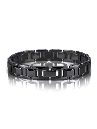 Urban Jewelry Stunning Stainless Steel Link Bracelet for Men Polished Link, Puzzle, Ceramic Style (Silver, Black)2