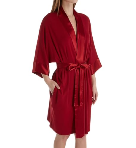 Image of PJ Harlow Womens Shala-rib Knit Camono Robe With Satin Belt and Trim