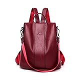 Bolsa Mochila Feminina Couro Sintético Espaçosa Faculdade Moderna Alça De Ombro Estilosa Moda Blogueira (Vermelho)