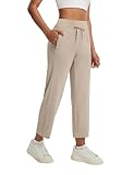 baleaf Womens 7/8 Travel Pants Petite Athletic Golf Pants Ankle Business Stretch Slacks Summer with Drawstrings Khaki M