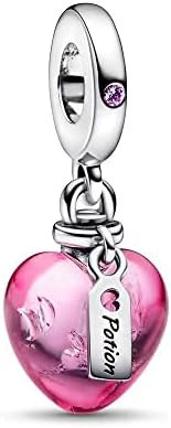UIHEI Love Glass Heart Dangle Charm for Women Necklace or Bracelet Charm in 925 Sterling Silver,Mother's Day Jewelry Gift for Women Girls