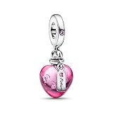 UIHEI Love Glass Heart Dangle Charm for Women Necklace or Bracelet Charm in 925 Sterling Silver,Moth