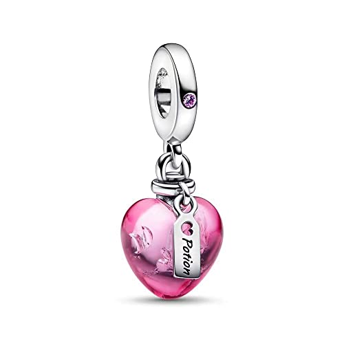 Uihei Love Glass Heart Dangle Charm For Women Necklace Or Bracelet Charm In 925 Sterling Silver,Mother's Day Jewelry Gift For Women Girls #TOP25