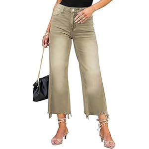 Womens Baggy High Waisted Flare Jeans Wide Leg Casual Denim Pants Cropped Bell Bottom Jean