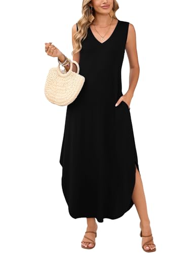 Image of JollieLovin Women Plus Size Summer Tank Maxi Dresses Sleeveless Causal V Neck Beach Long Dresses Swim Cover up (L-5X)