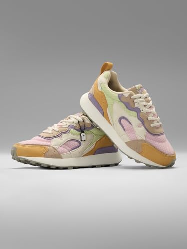 Image of The Souled Store Trailz: Pastel Crest Women and Girls Low Top Sneakers | Light Pink, Green, Lavender & Mustard Retro Trainer with Microfiber Suede, Breathable Mesh & Cushioned Insole