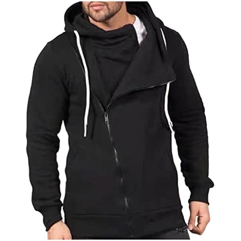 KAMEIMEI Men's hoodie pullover with hood hoodie for men men's hooded jacket hoodie with slanted zip hood print crew neck long sleeve sweatshirt tops, black, XL Cover
