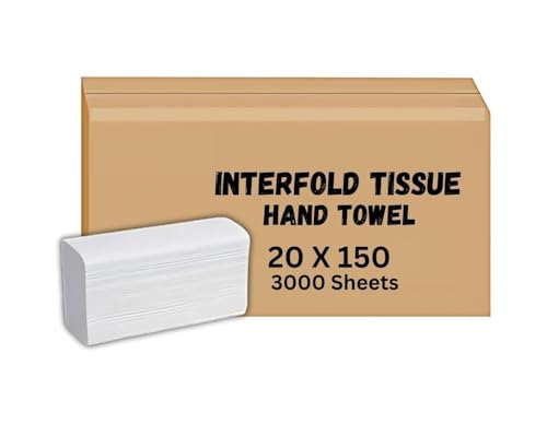 Salwa Interfold Hand Towel embossed Tissue Paper carton - 150 x 20 Packs (3000 Sheets Total) - Soft & Strong Perfect for Home Office Kitchen & Bathroom - Eco-Friendly Multi-Purpose.