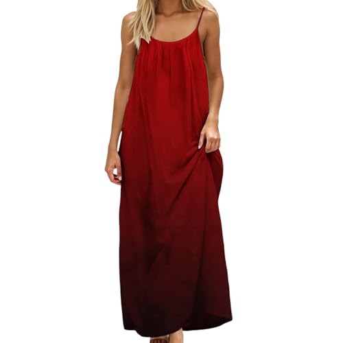 Image of HTHLVMD Backless Cami Dress Summer Dresses for Women 2026 Spaghetti Strap Dresses Womens Solid Color Backless Cami Dress