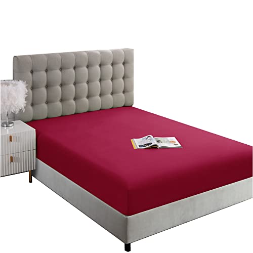 Image of Ghooss Full Size Fitted Sheet,Hotel Quality Bedding Fitted Sheet Deep Pocket up to 14 Inch,Wrinkle and Fade Resistant,1 Piece,Burgundy