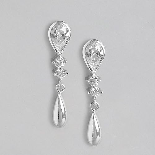 Women's 925 Sterling Silver Circular CZ Solitaire Drop Dangler Earrings