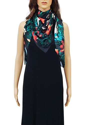 Image of Satin Silk Women's Large Square Floral Fashion Scarf | Soft satin silk neck scarf, head scarf, hair scarf, bandana, wrap, hijab, lightweight fashion accessory