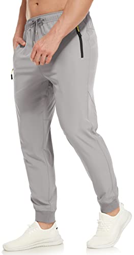 SPOSULEI Joggers for Mens Lightweight Athletic Workout Hiking Pants Summer Quick Dry Tech Casual Travel Gym Jogging Sweatpants with Pockets LightGrey Large/28