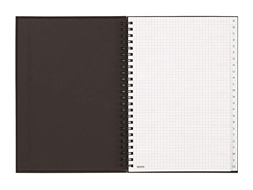 Finocam - Alphabetisches Register mit doppelter Spiralbindung und Gummibandverschluss | 48 Blatt | Terminplaner alphabetisch A5 mit doppelter Spiralbindung - Farbe Schwarz