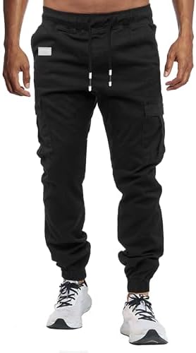 VMSUCIJ Herren Hose Chino Cargo Hose Jogginghose Baumwolle Casual Jogger Männer Modern Sport Jogginghosen für Herren Sweatpants mit elastischem Bund und Kordelzug und Taschen