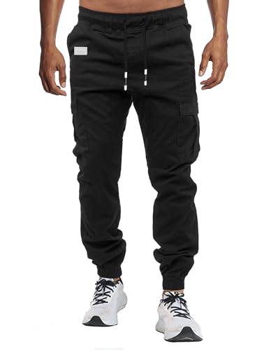 VMSUCIJ Pantalones Hombre Casuales Deporte Elásticos Joggers Largos Pants con Bolsillos Algodón Pantalón Deportivo,Negro 02,XL