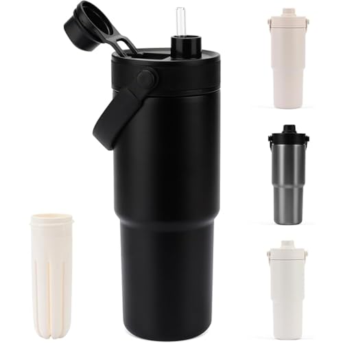 [Daklpiw]�^���u���[ 735ML �X�g���[�t������ �X�e�����X���J�b�v ���[ �W�t�� ��e�� ������ �^��f�M �ۉ� �ۗ� �V�[�����X �{�g�� ���� �H��@�Ή� �����t�� �����^�� �ԍ�/�I�t�B�X/�A�E�g�h�A (�u���b�N)