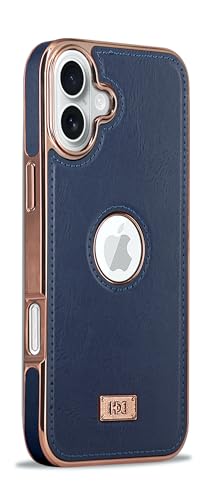 Image of BOUNCEBACK Faux Leather Electroplated Logo Cut Back Case /Cover for iPhone 16 - Midnight Blue